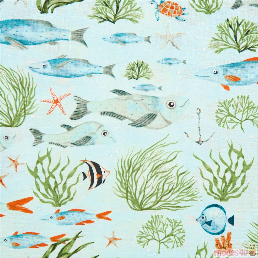 Nice to Sea You Painted Fishes Turtles Fabric