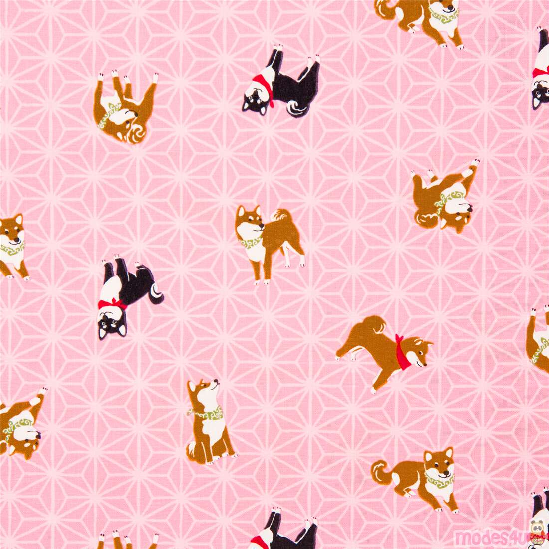 Shiba Inu Dogs Rice Ball Asanoha Geometric Fabric