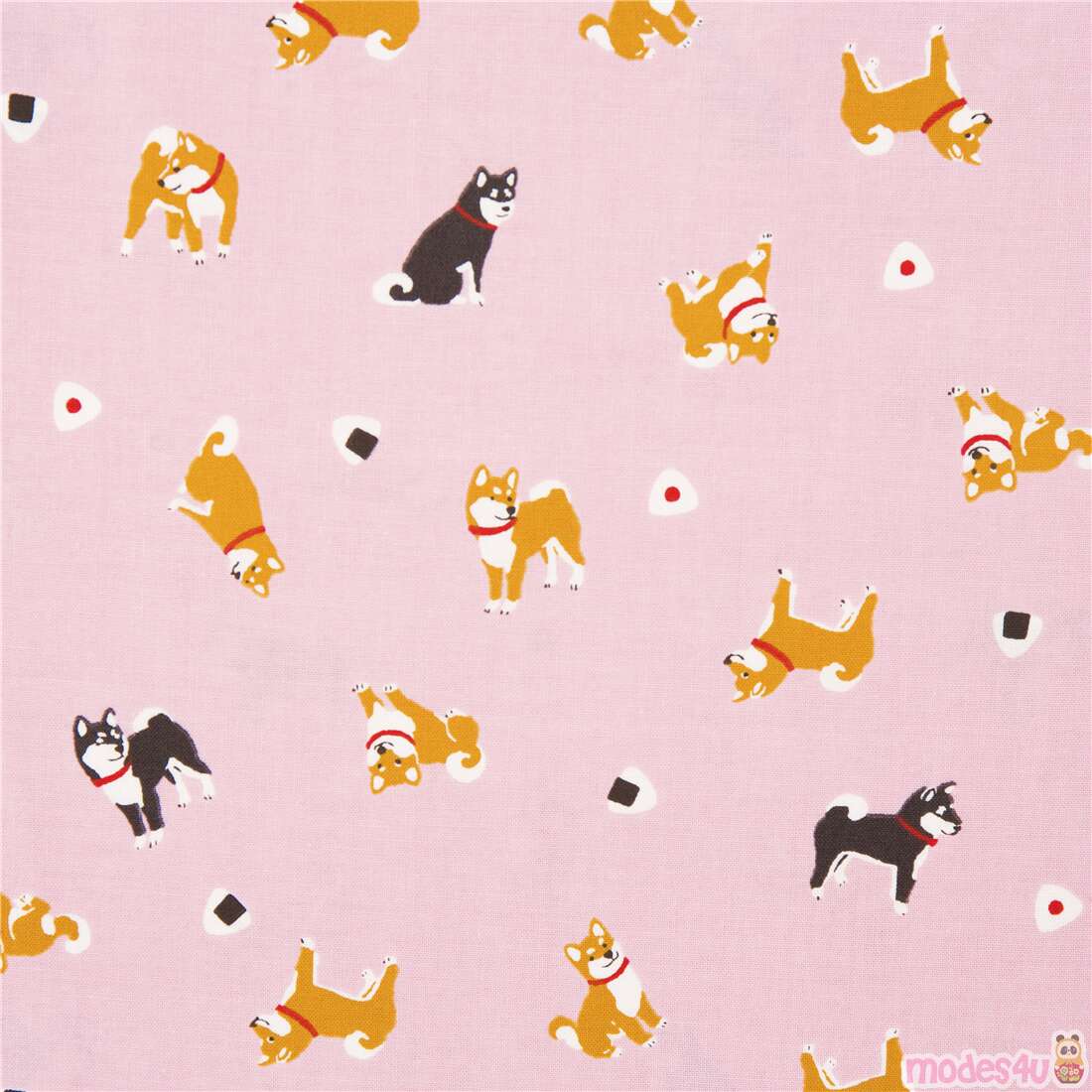 Tumbling Cute Shiba Inu Dogs and Rice Balls Fabric