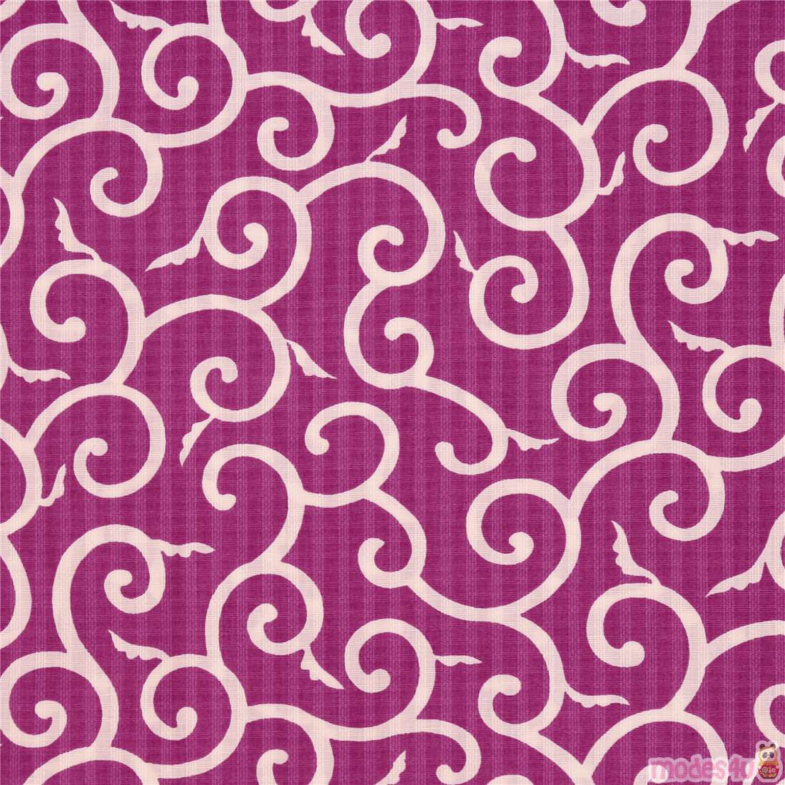 Magenta White Swirls Karakusa Pattern Fabric