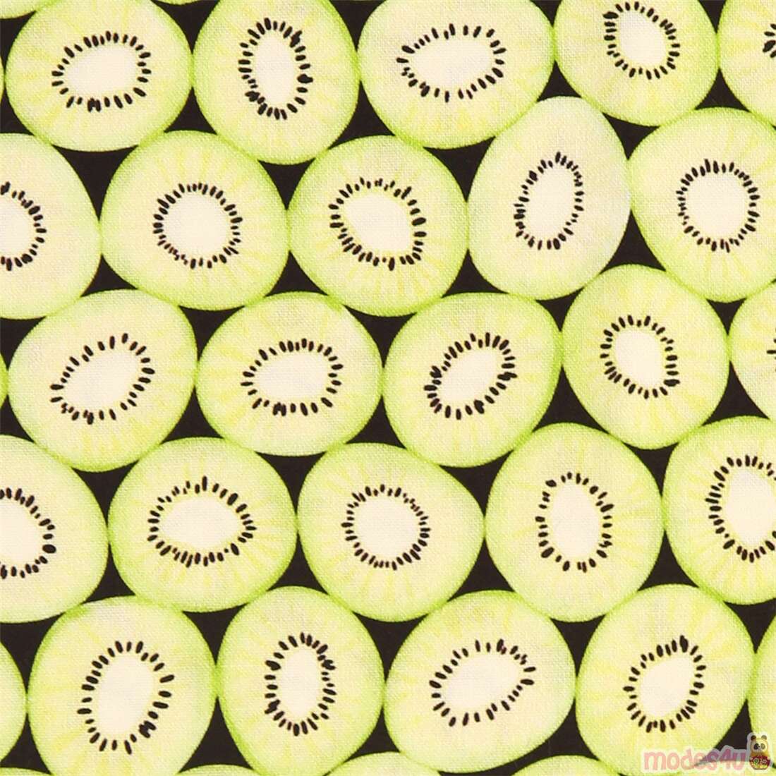 Black Green Kiwi Fruit Slices Fabric