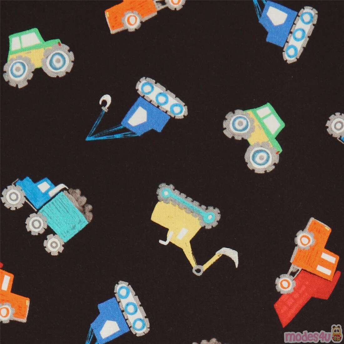 Colouful Tumbling Diggers Trucks Fabric