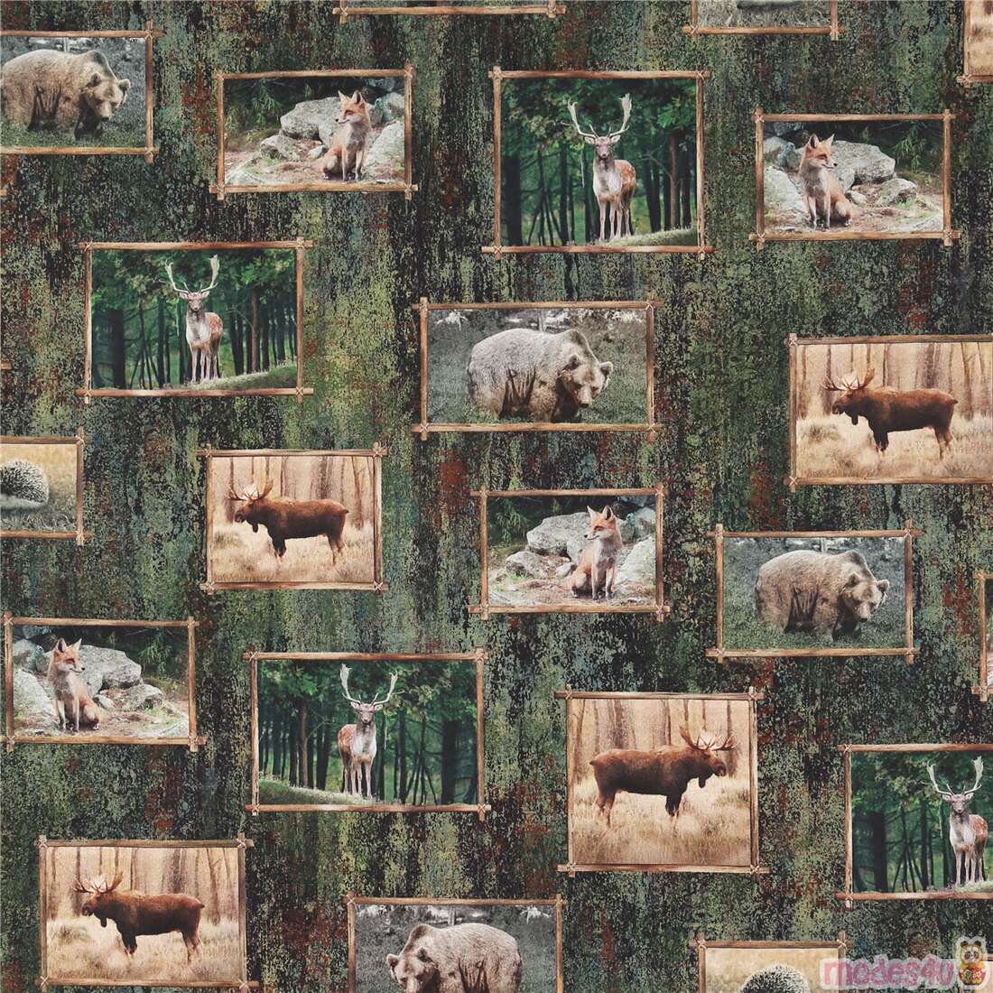 Wildlife Frame Deer Bears Woodland Fabric