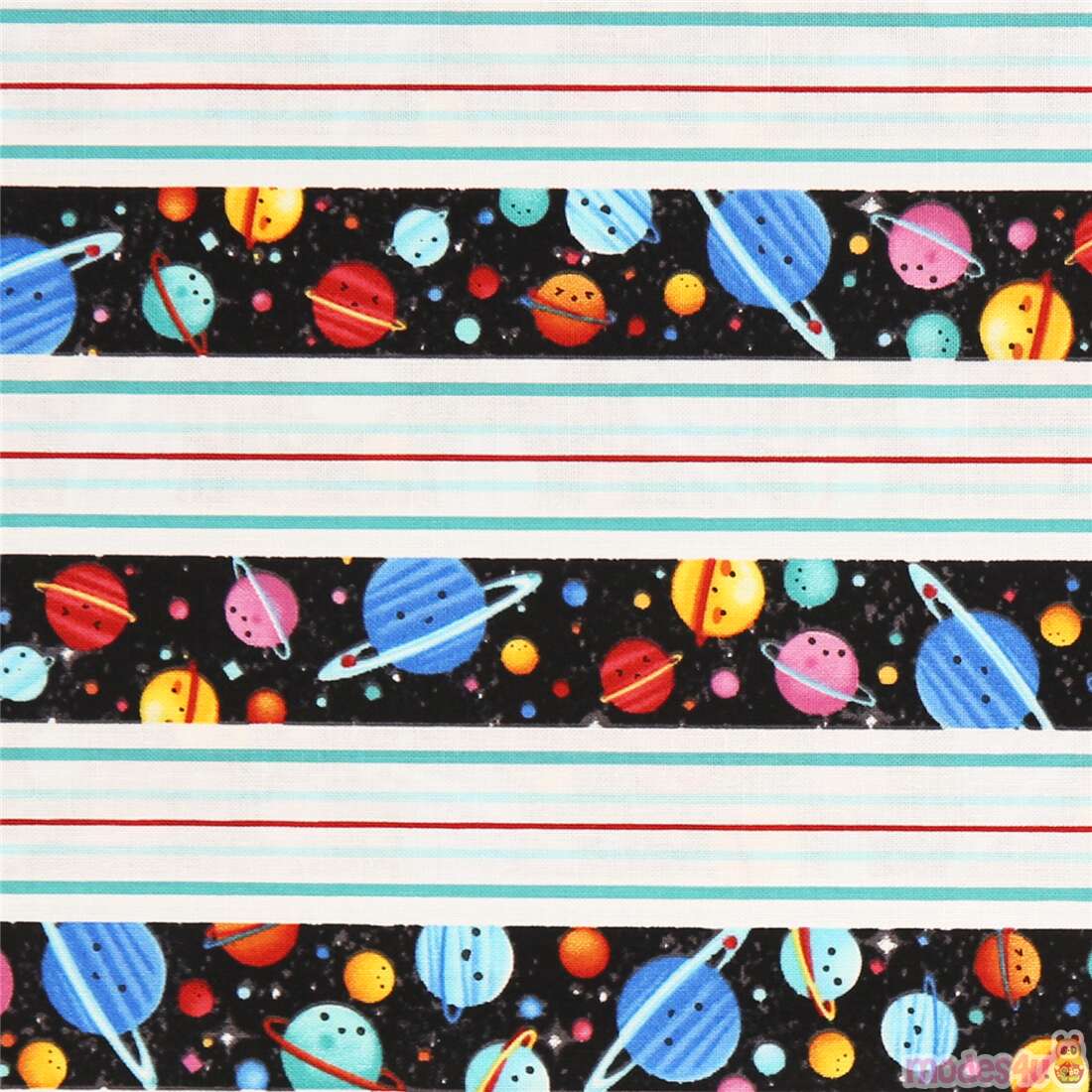 Striped Space Cute Planet Funny Face Fabric