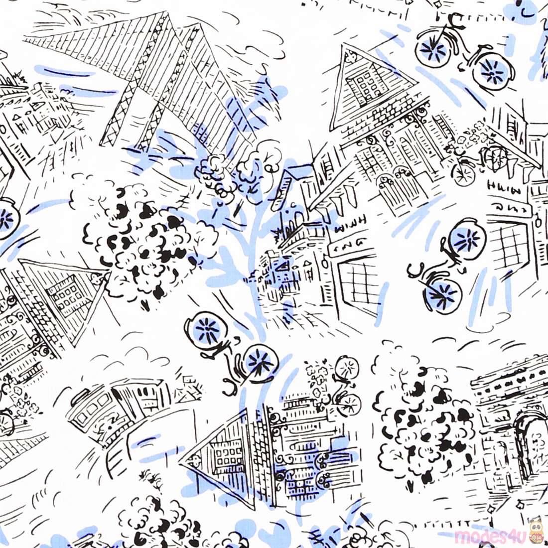 Illustration Sketch Landmark City Houses Fabric