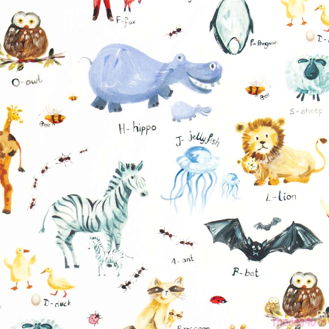 Michael Miller tela blanca de algod�n animales y alfabeto estilo acuarela Tela
