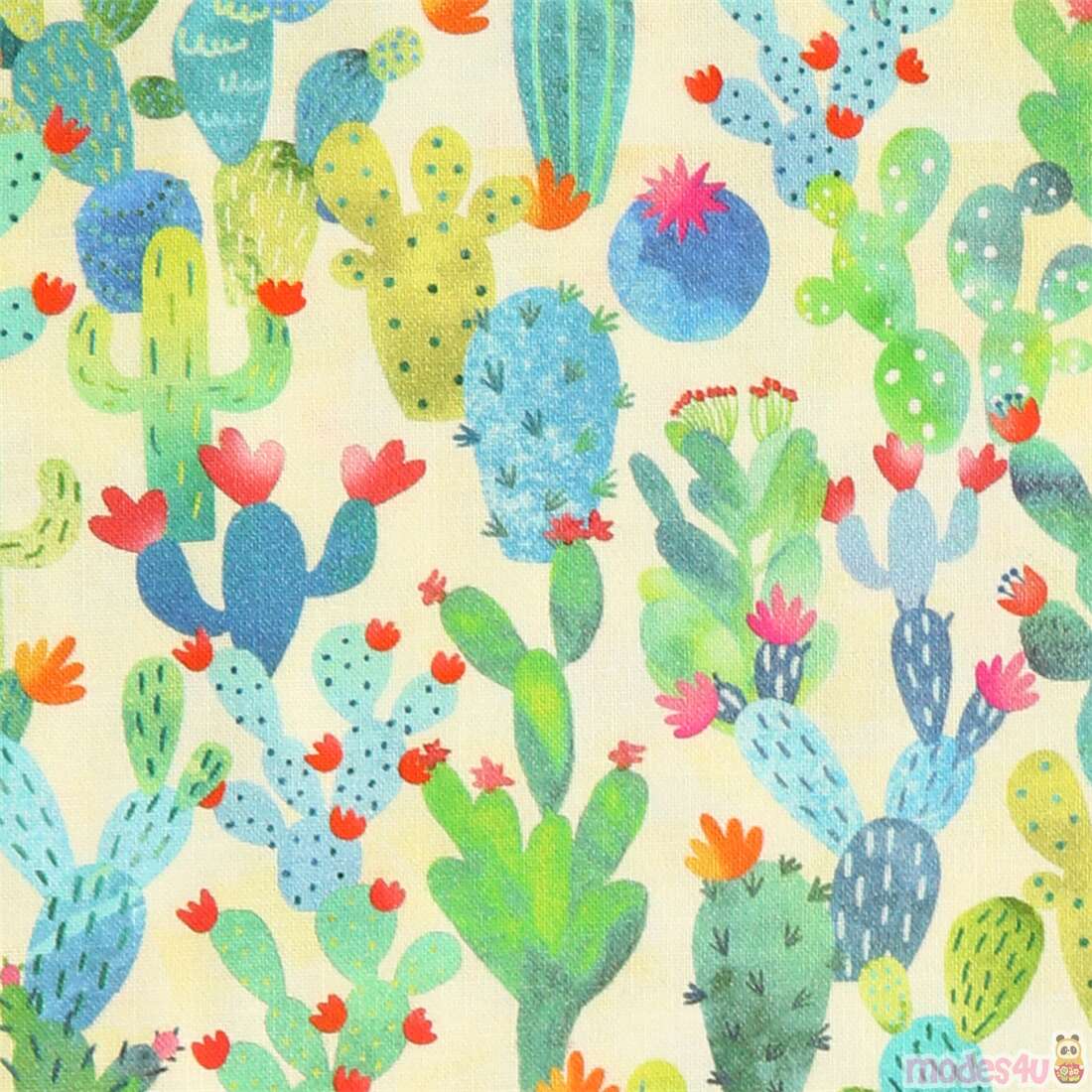 Cute Painterly Cactus Plants Fabric