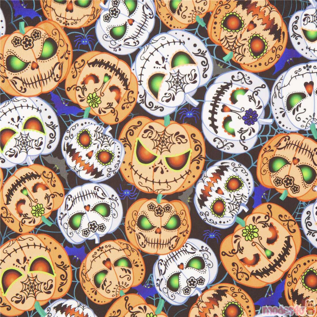 Halloween Ornate Pumpkin Super Soft Cuddly Fabric