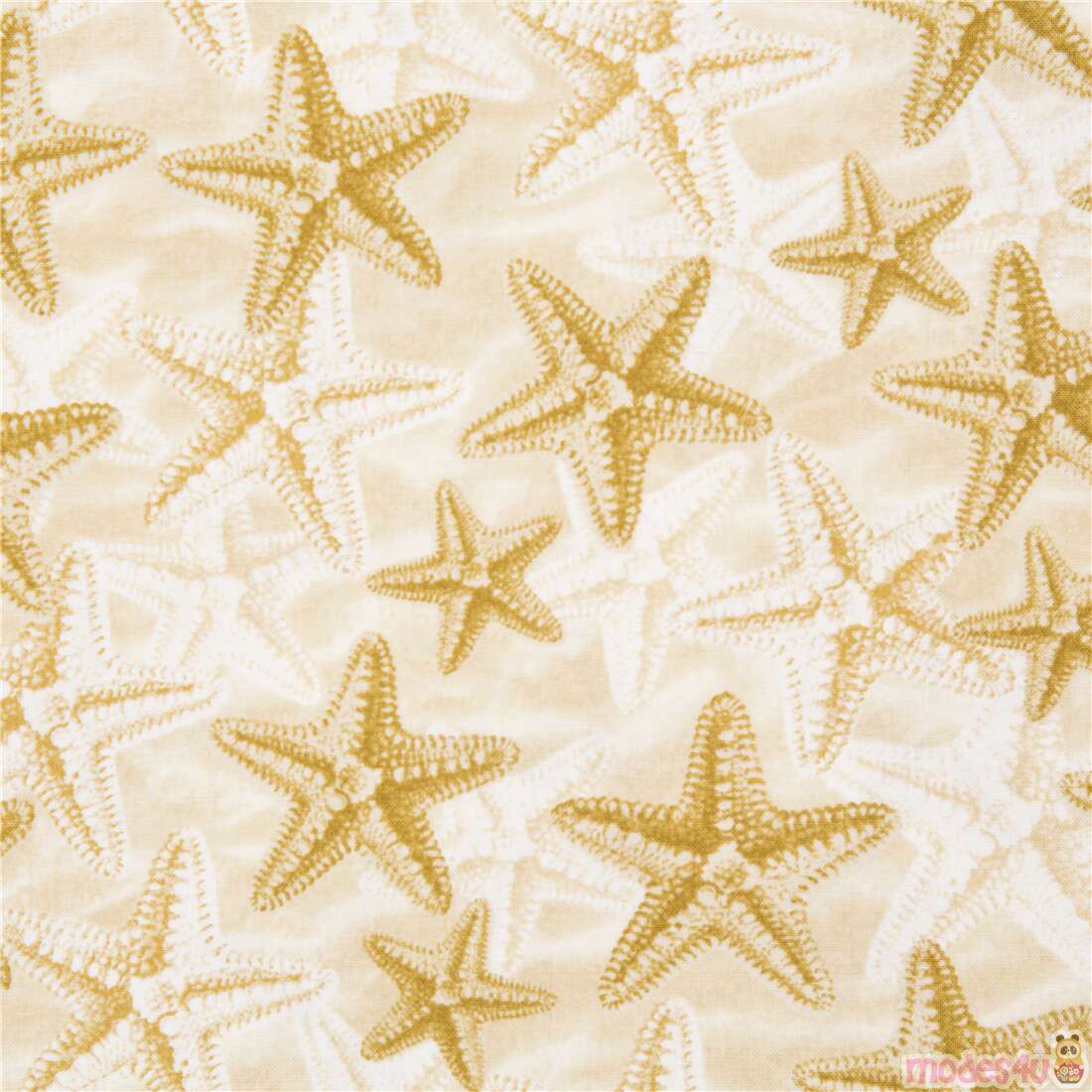 Natural Tossed Starfish on Sandy Beach Fabric