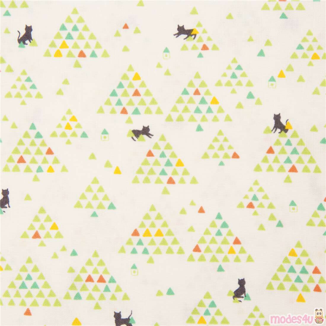 Triangular Trees Tiny Black Cats Fabric
