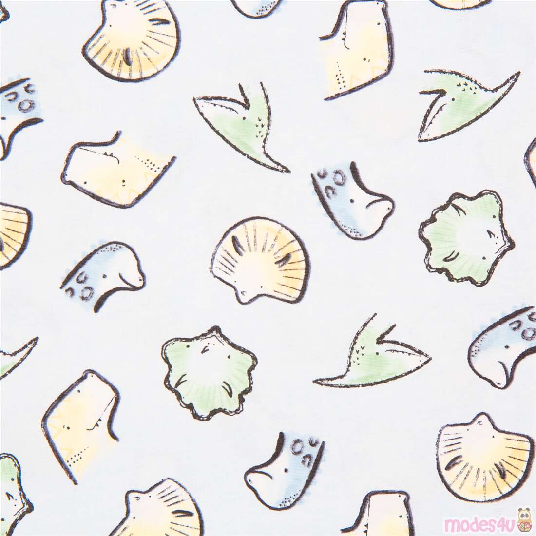 Pastel Cute Tumbling Dinosaur Heads Fabric