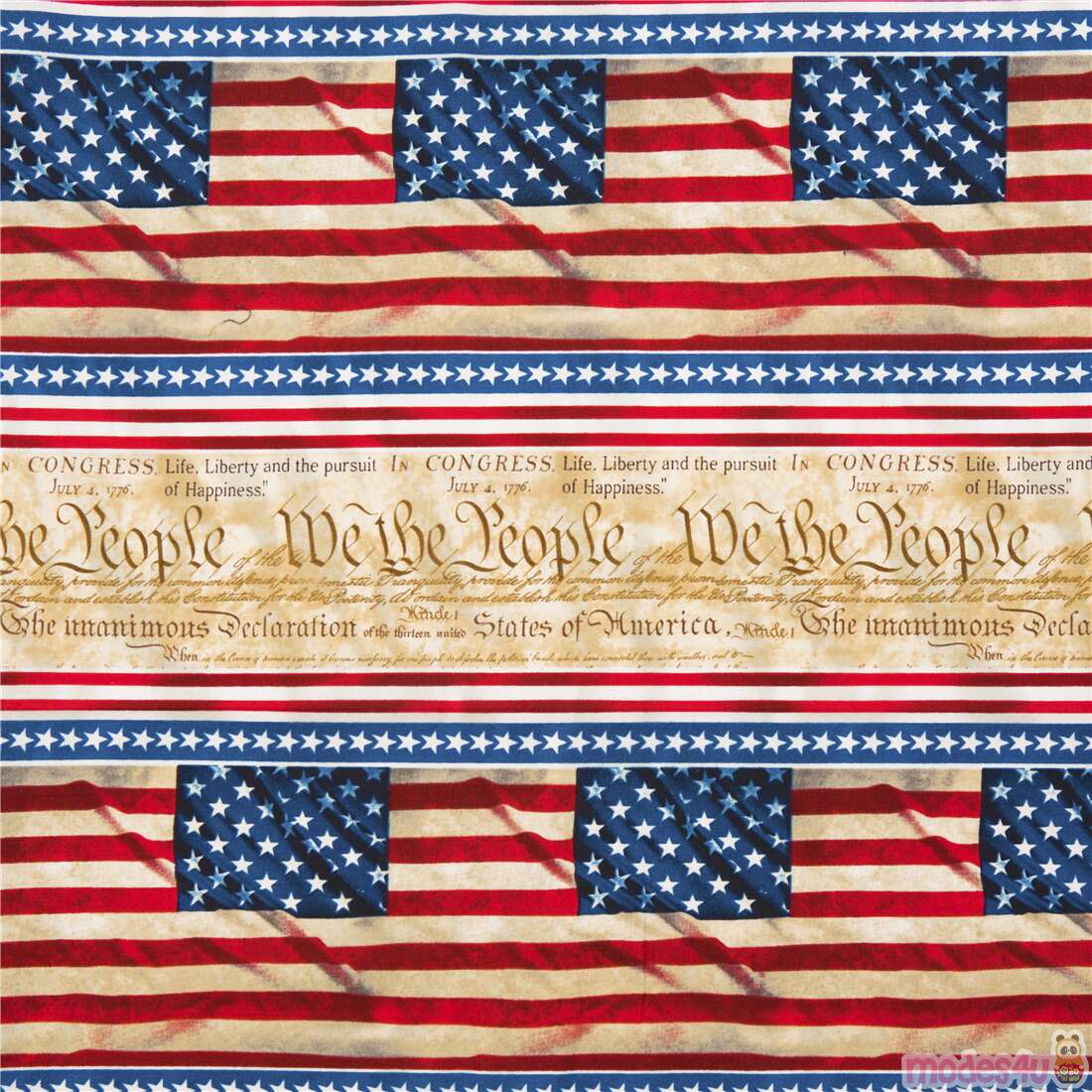 Red White Blue Sepia Striped from USA Fabric