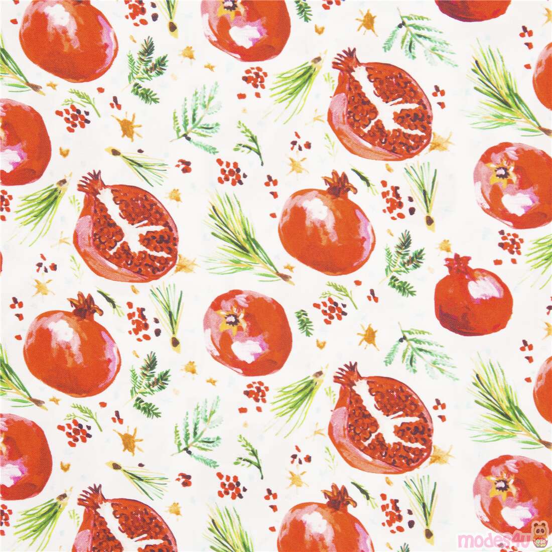Watercolour Christmas Pomegranate Fabric