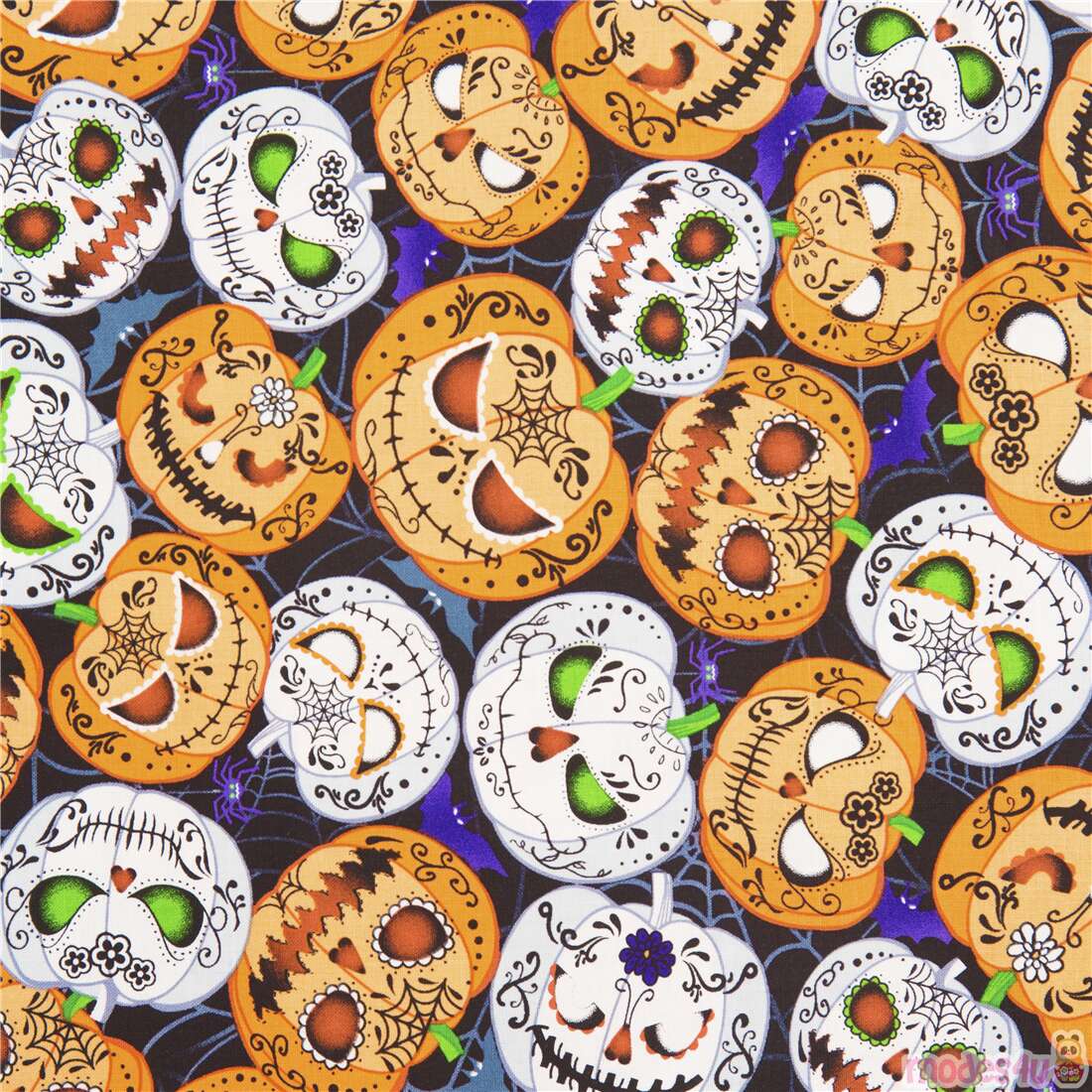 Glow in the Dark Ornate Pumpkins Fabric