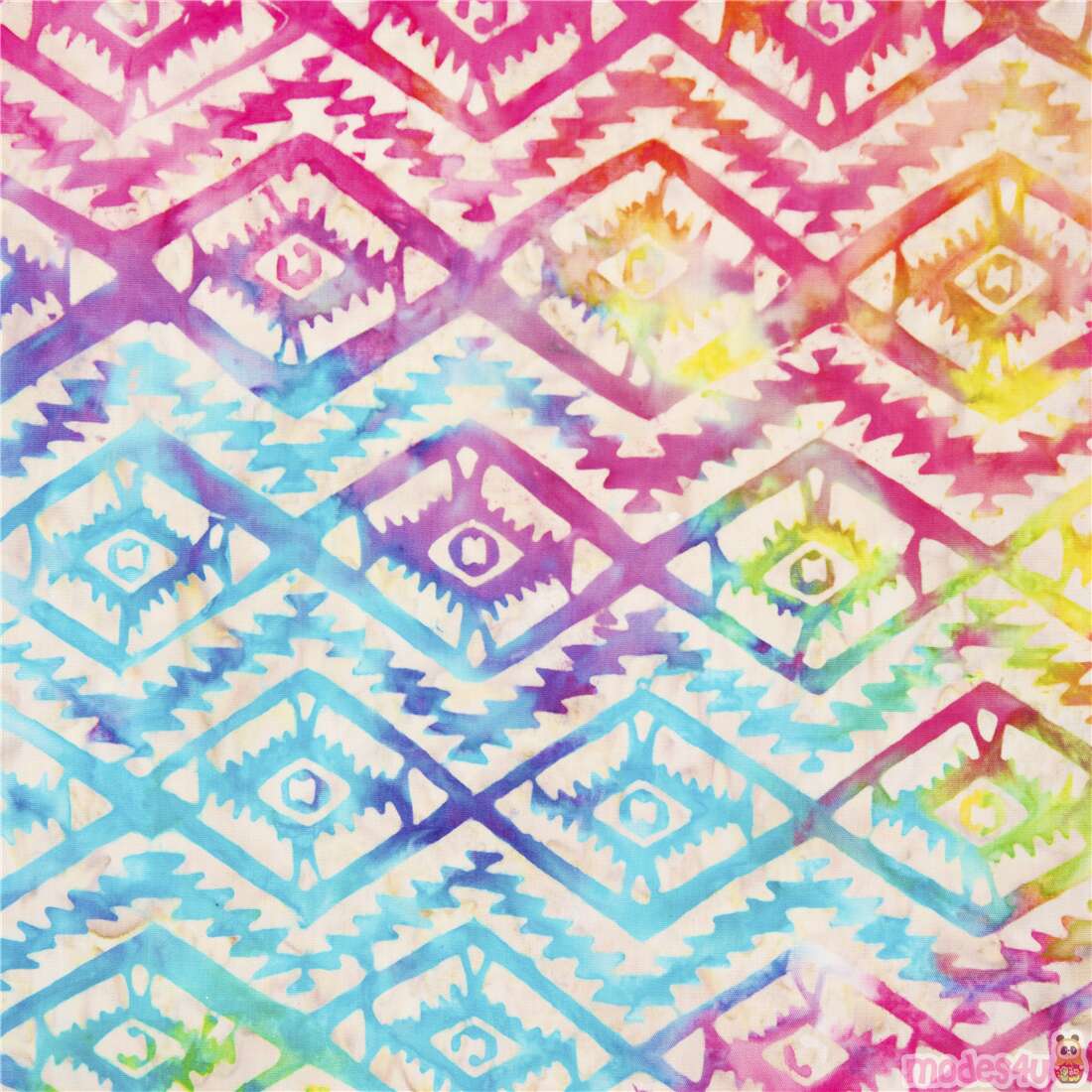 Batik Tie Dye Rainbow Diamonds Fabric