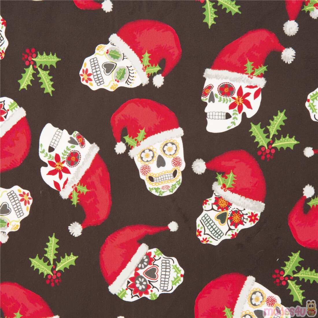 Christmas Sugar Skulls Super Soft Cuddly Fabric