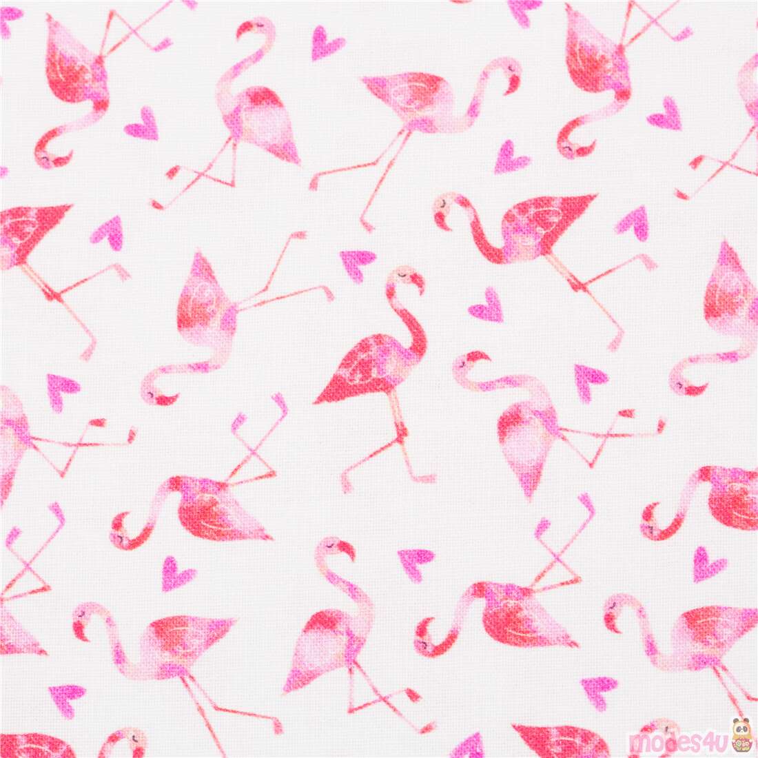 Tela algod�n EE. UU. blanca con flamencos rosas coraz�n Tela
