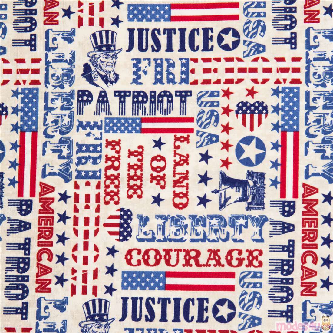 Patriotic Star Spangled Words Fabric