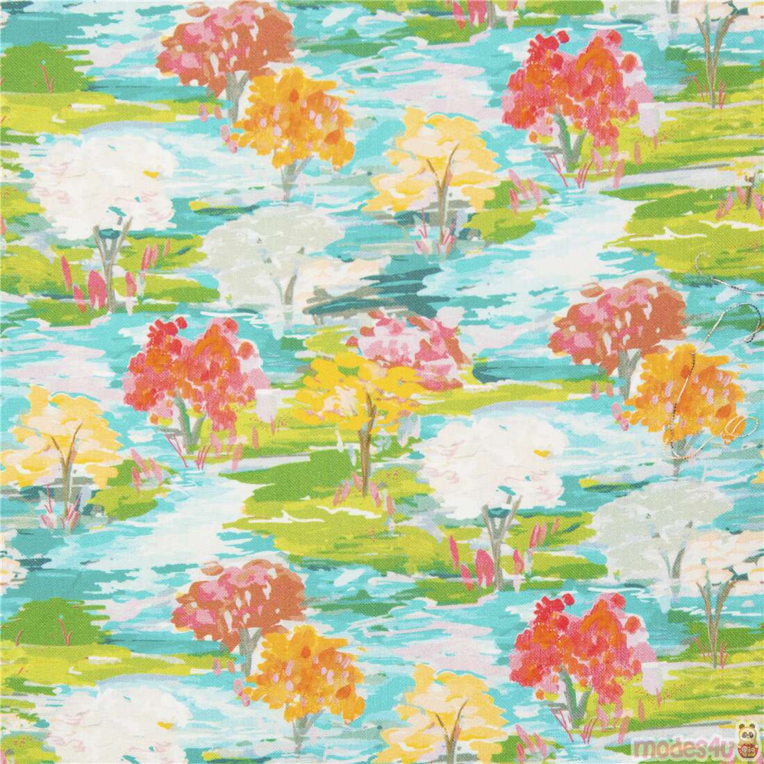 Aquarell Baumlandschaft Baumwollstoff Stoff