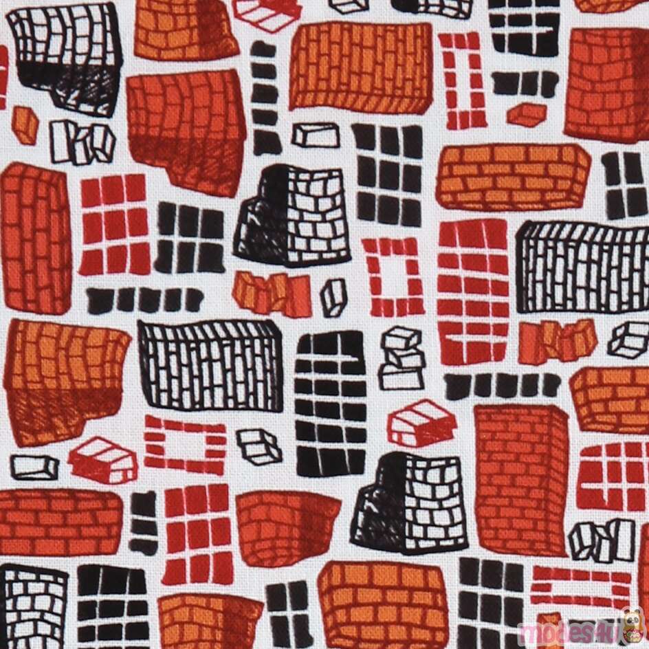 Drawn Construction Work Brick Wall Fabric