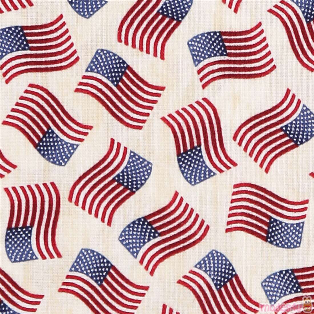 Tossed Stamped Mini USA Flags Fabric