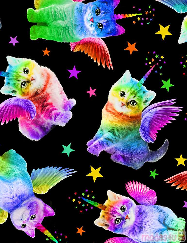 Rainbow Unicorn Cats Stars Magic Fabric