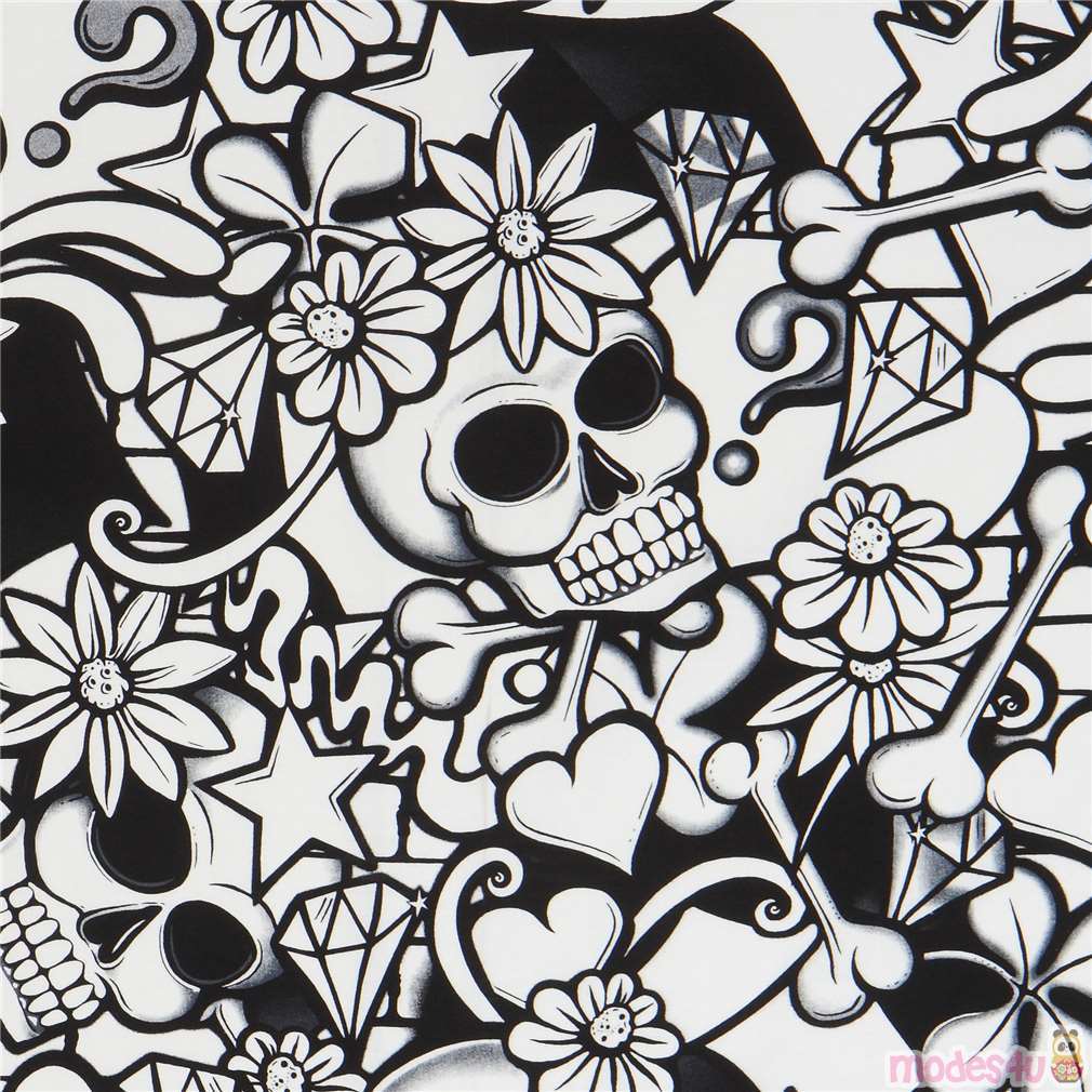 Tela negra con calavera blanco roto hueso EE. UU. Tela