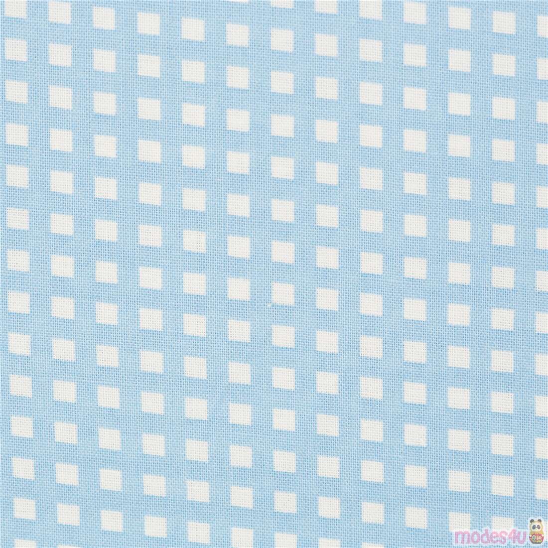 Light Blue Checkered Grid Squares Fabric
