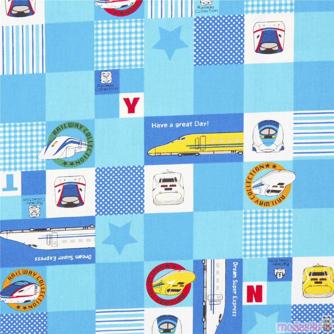 Checkered Express Trains Railway Sinkansen Fabric
