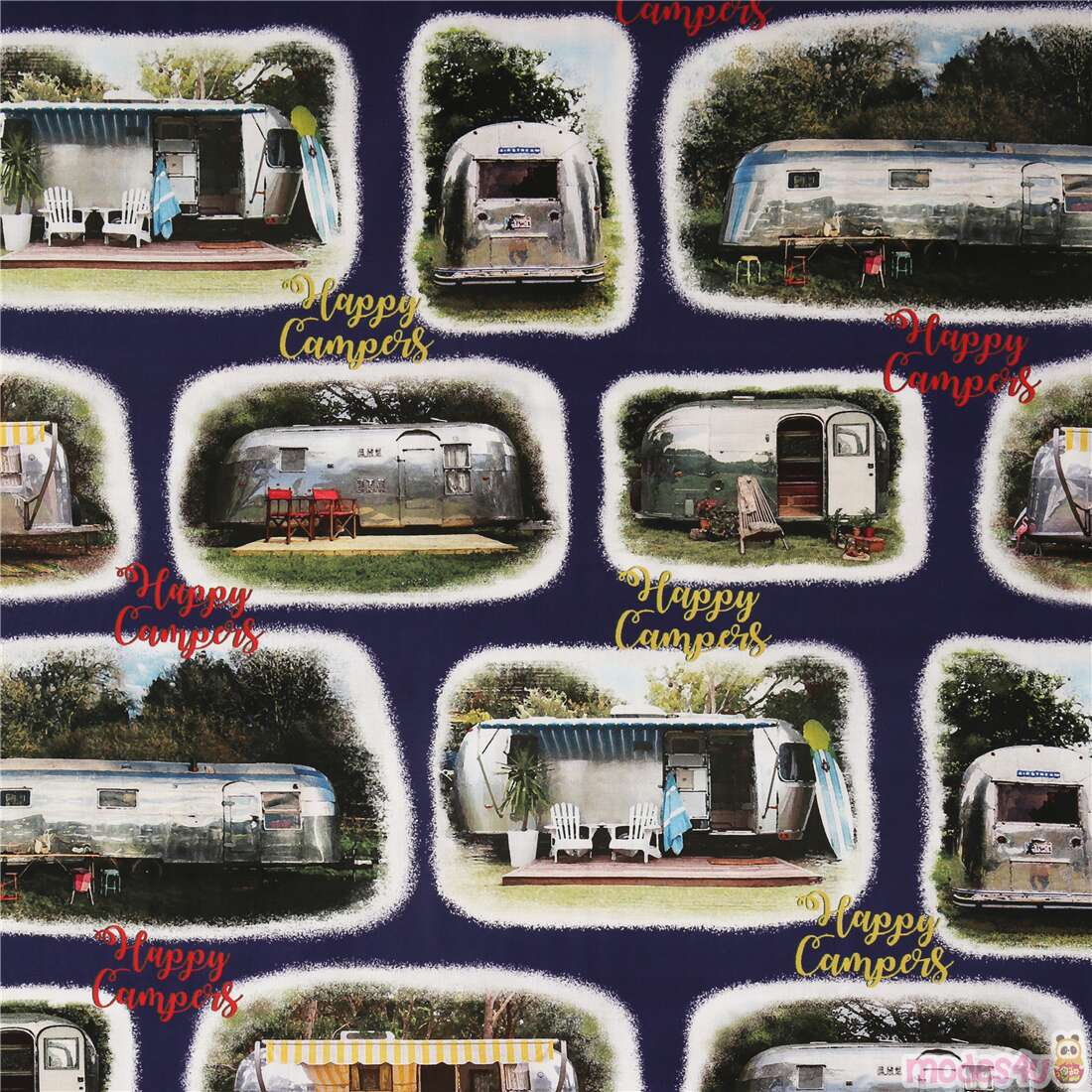 Happy Campers Retro Caravan Fabric
