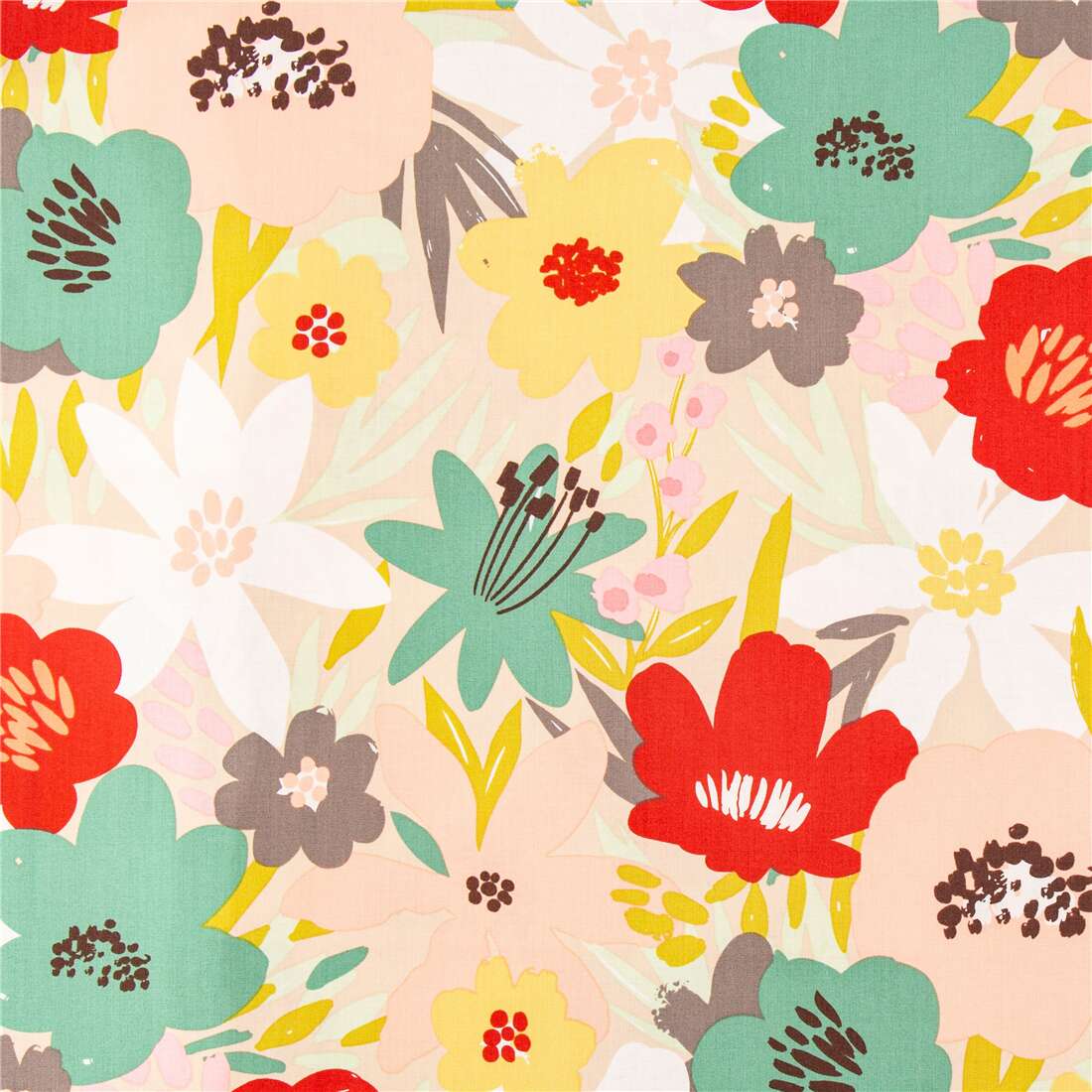 Wish You Were Here Large Colourful Blooms Fabric