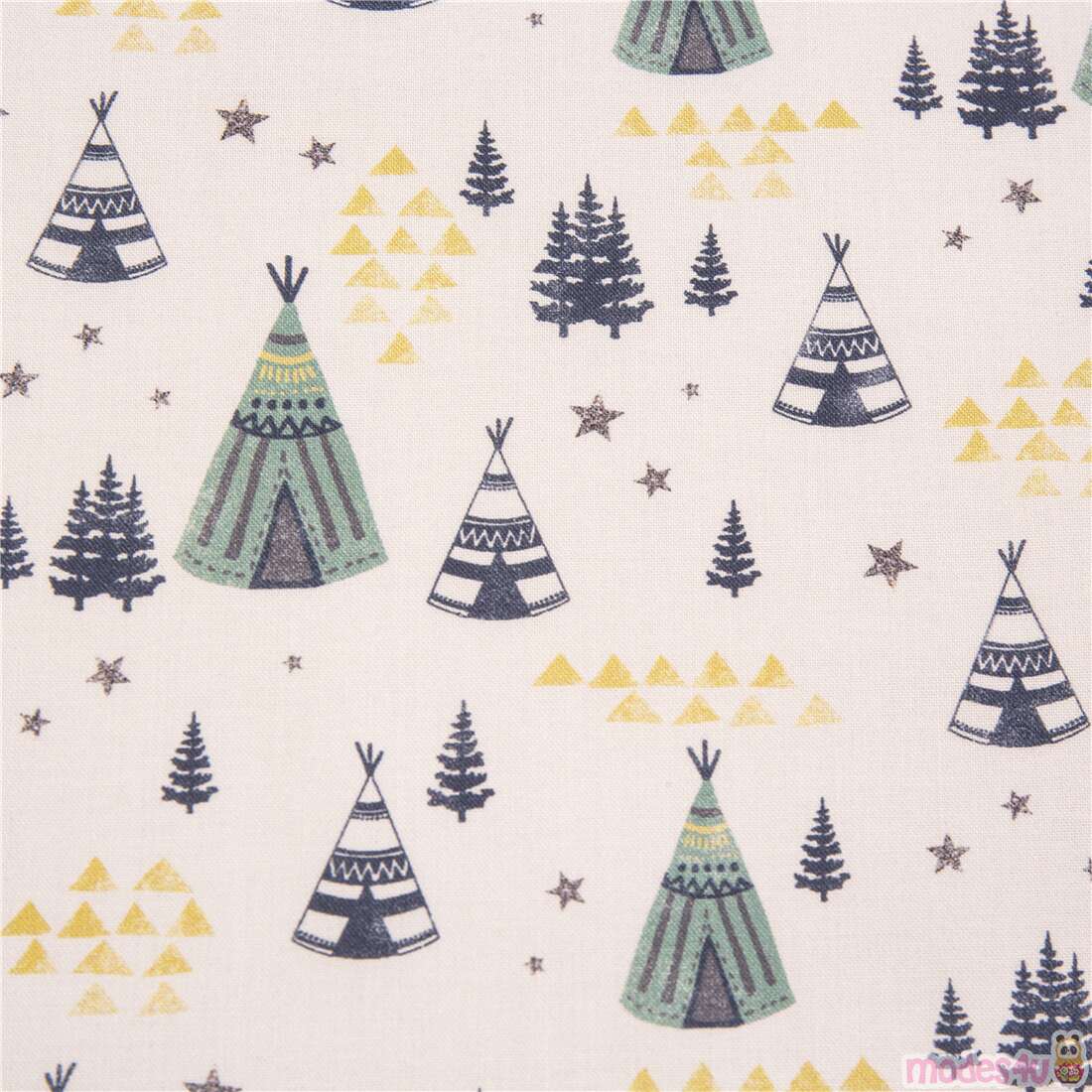 Under the Stars Wild and Free Cute Tents Trees Fabric