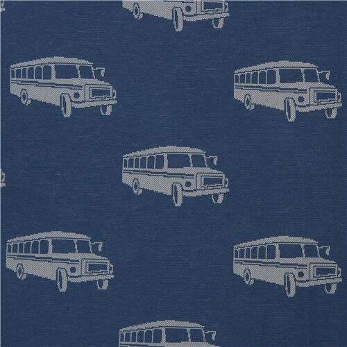 Jacquard Autobus Grigi Ripetuti Sparsi Blu Stretching Tessuto