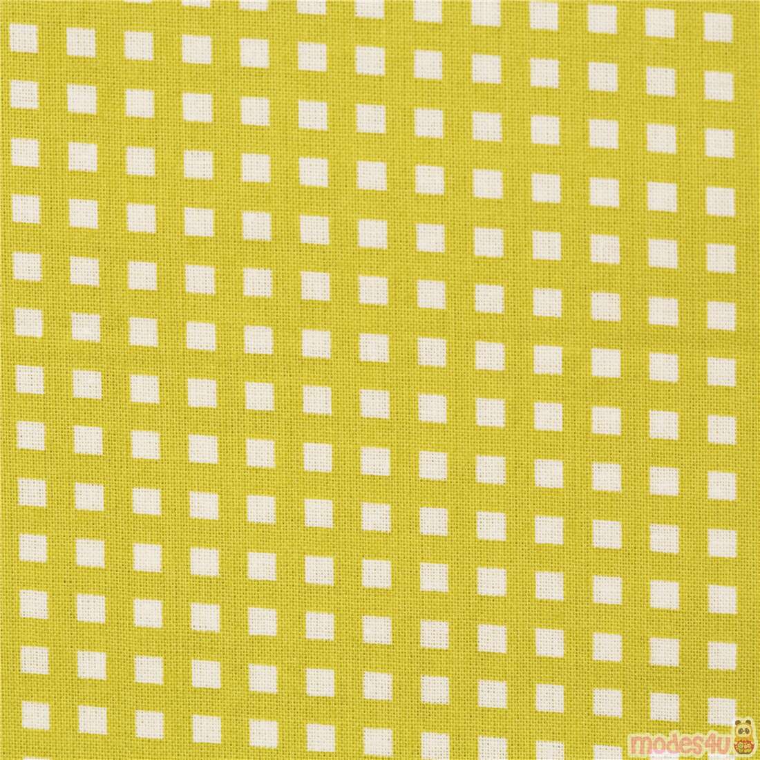 Olive Green Checkered Grid Squares Fabric