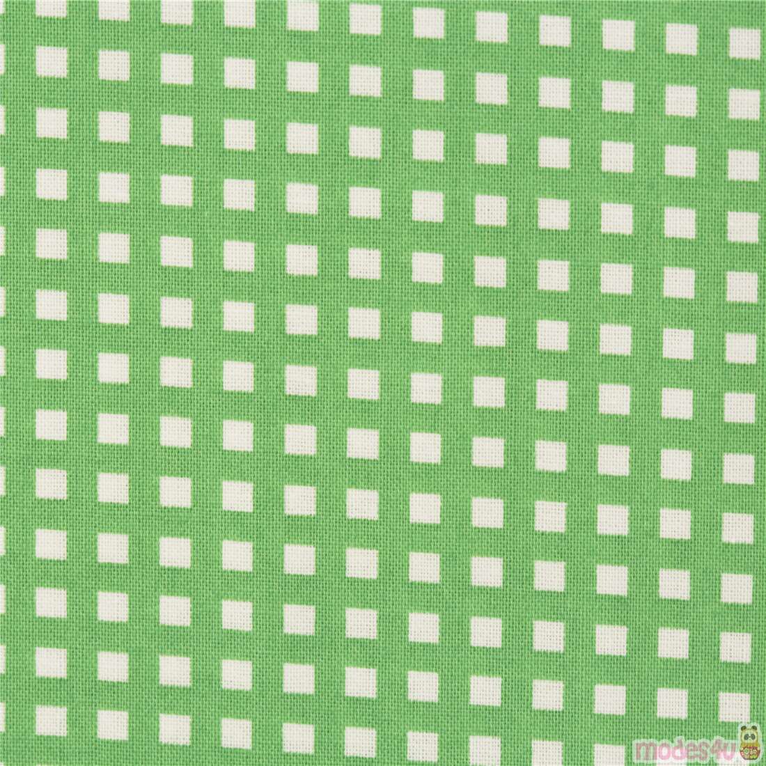 Apple Green Checkered Grid Squares Fabric