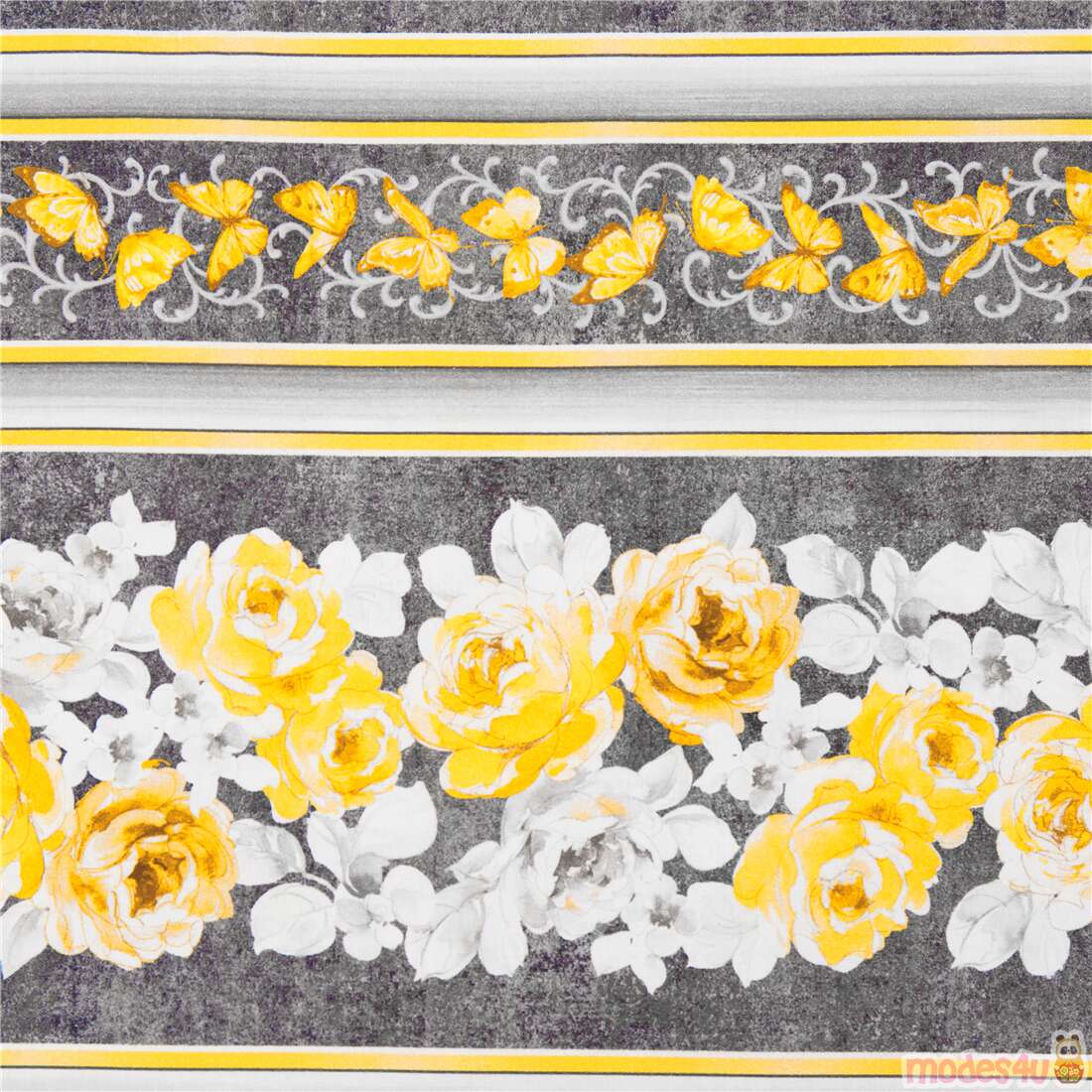 Flowers Butterflies Watercolour Stripe Fabric