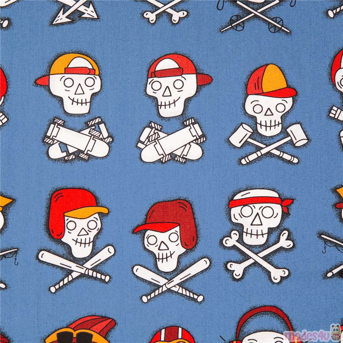 Sports Skulls Hat Crossbones Skateboard Baseball Fabric