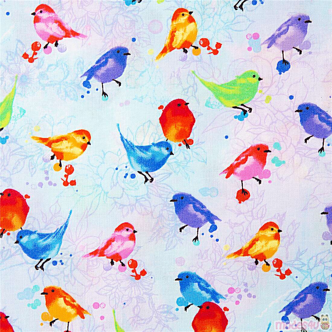 hellblau Stoff mit bunten V�geln Stoff