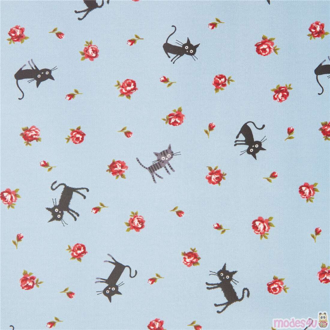 CocoLand Tumbling Small Cats Roses Fabric