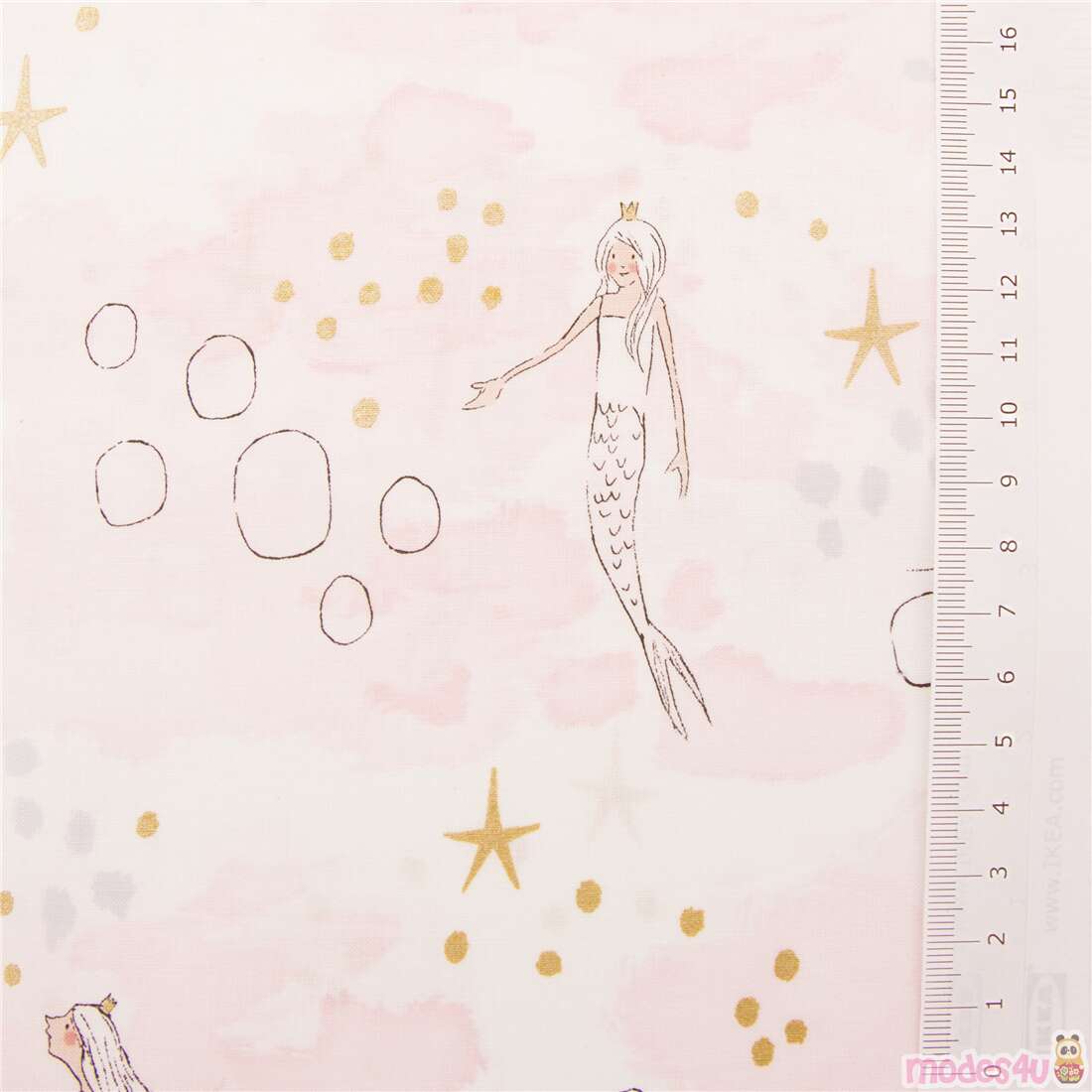 tessuto rosa chiaro sirene decorazioni dorate Mermaid Magic Tessuto