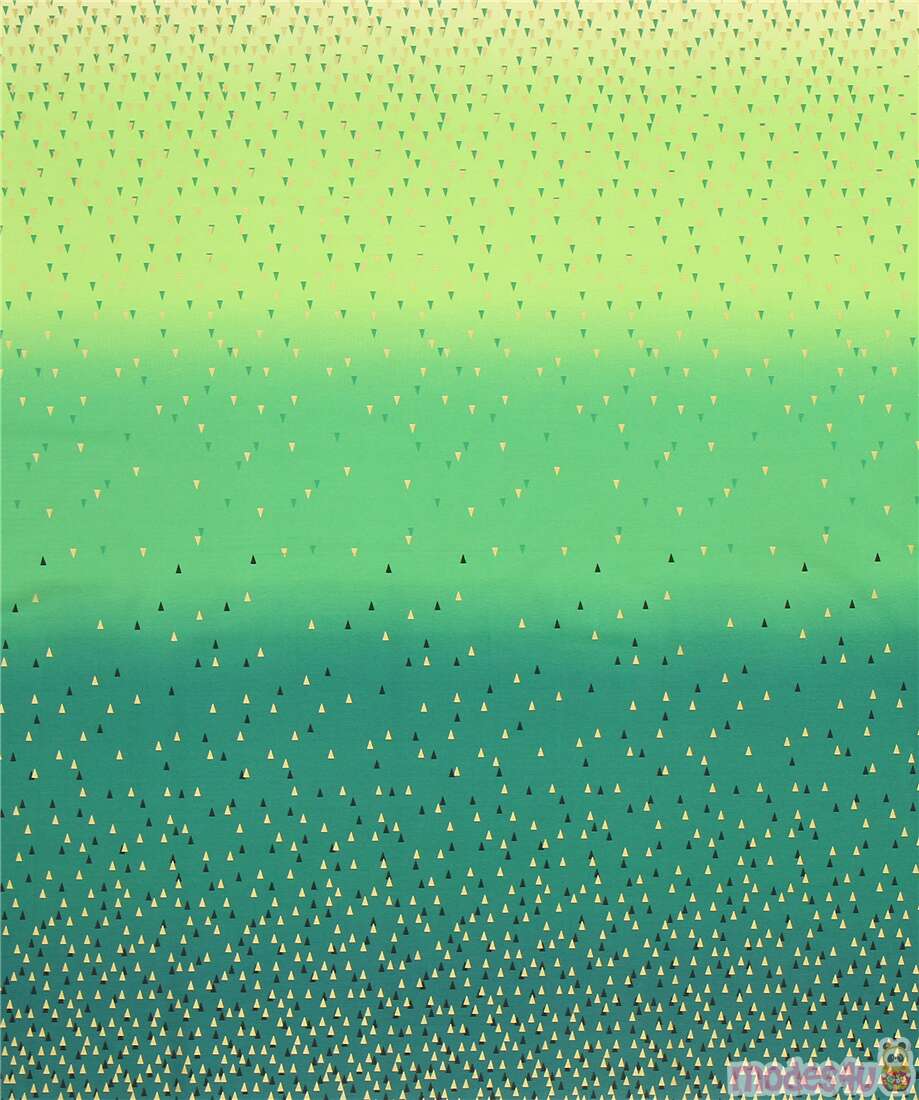 Metallic Gold Ombre Green Triangles Fabric