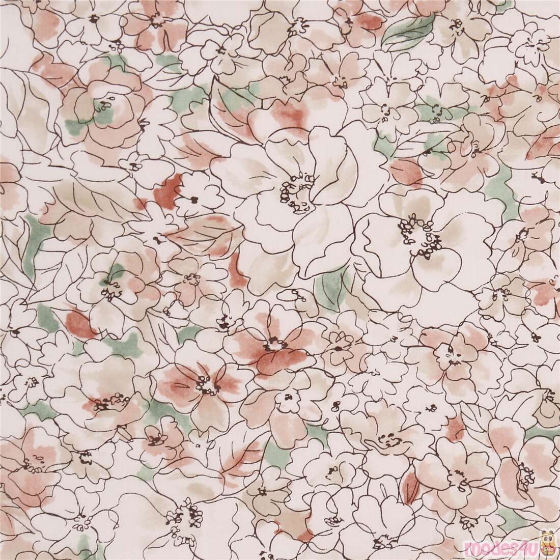 Blush Blousey Lineart Florals Fabric