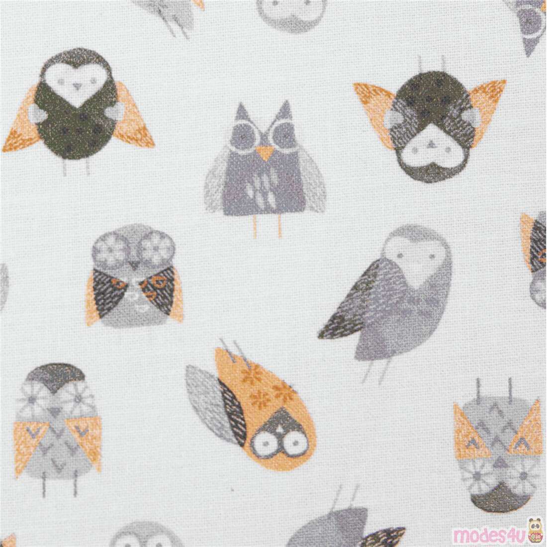 Hooters Stamped Charming Grey Owls Fabric
