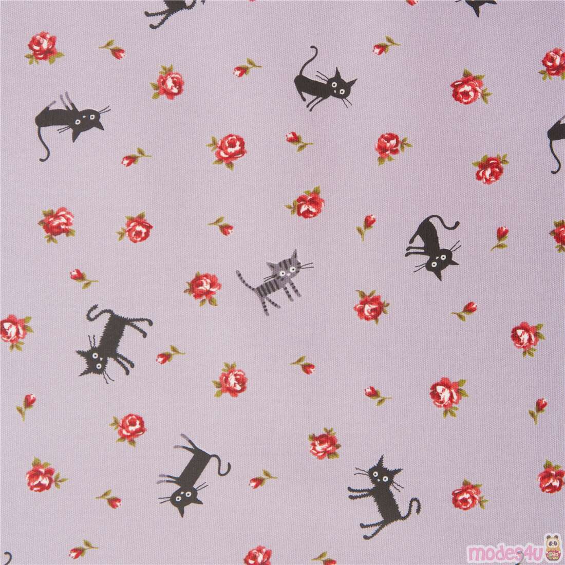 CocoLand Tumbling Small Cats Roses Fabric