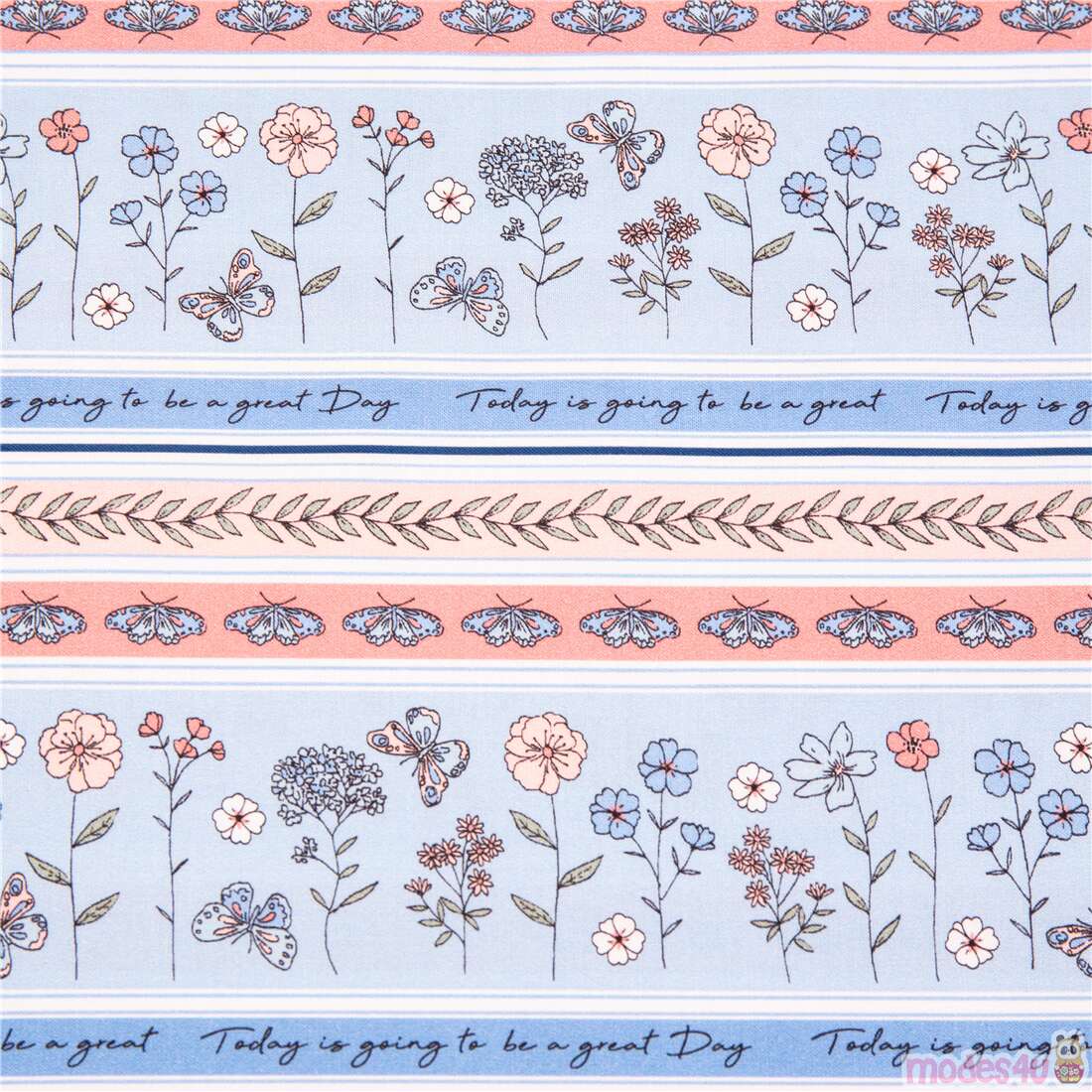 Blossom Lane Petite Garden Flowers Stripe Fabric
