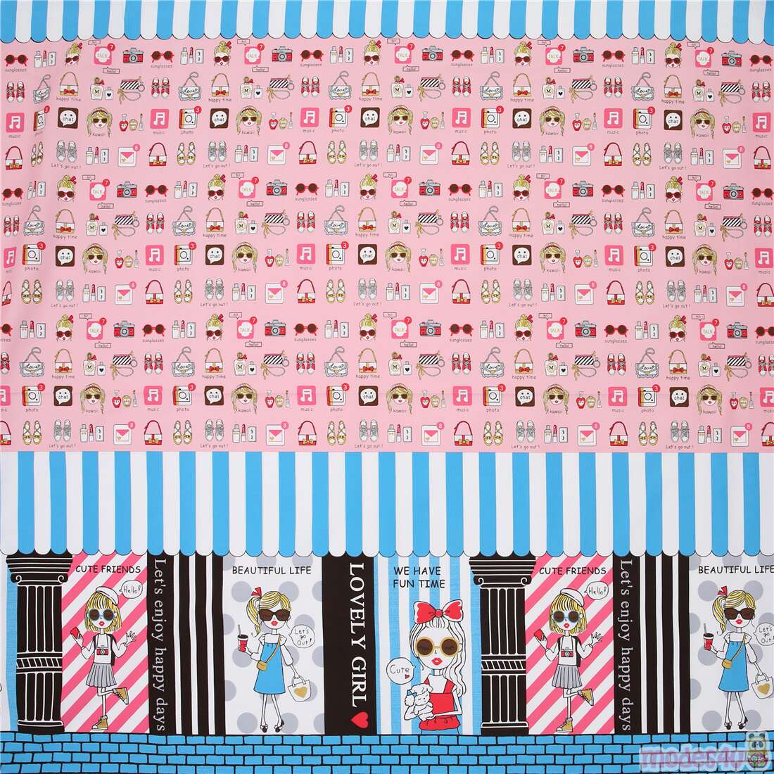 Cute Girls Cosmetics Shopping Lifestyle Stripes Gold Fabric