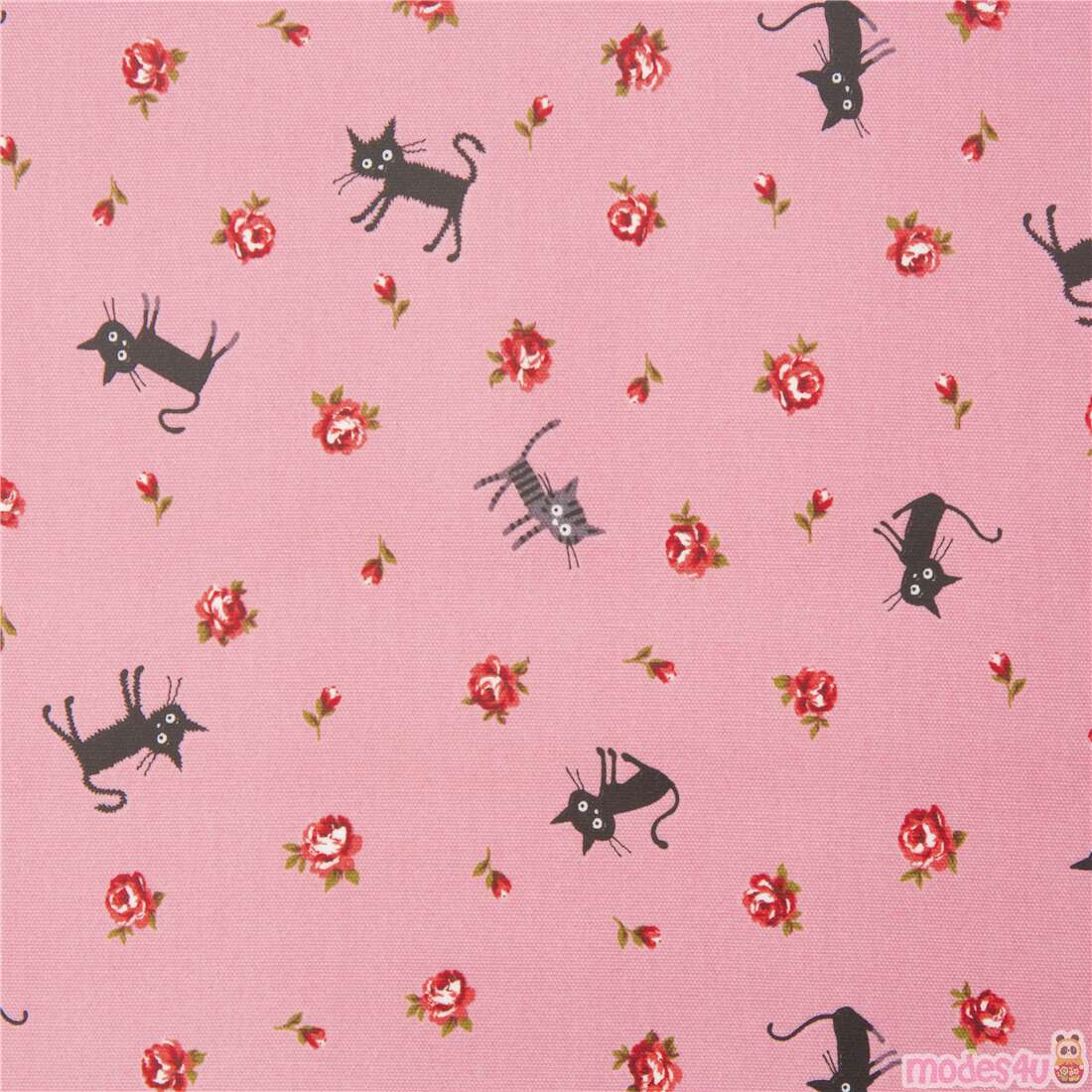CocoLand Tumbling Small Cats Roses Fabric