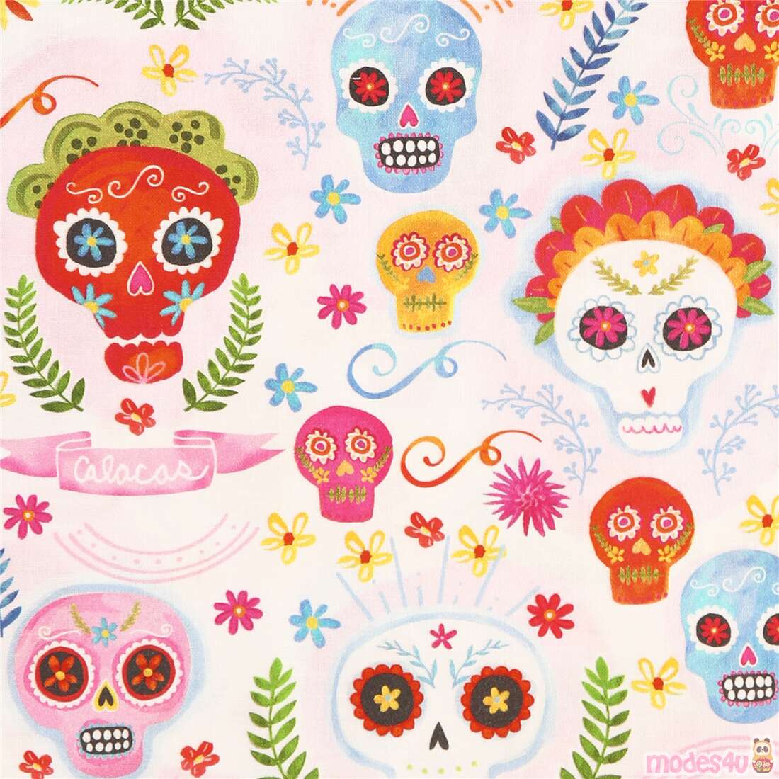 Pretty Floral Sugar Skulls Fabric