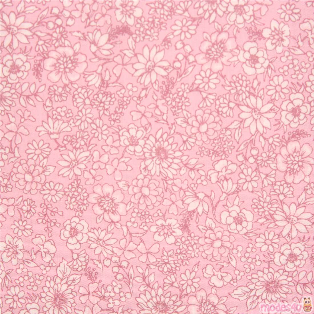 Delicate Pink Linework Tiny Florals Fabric