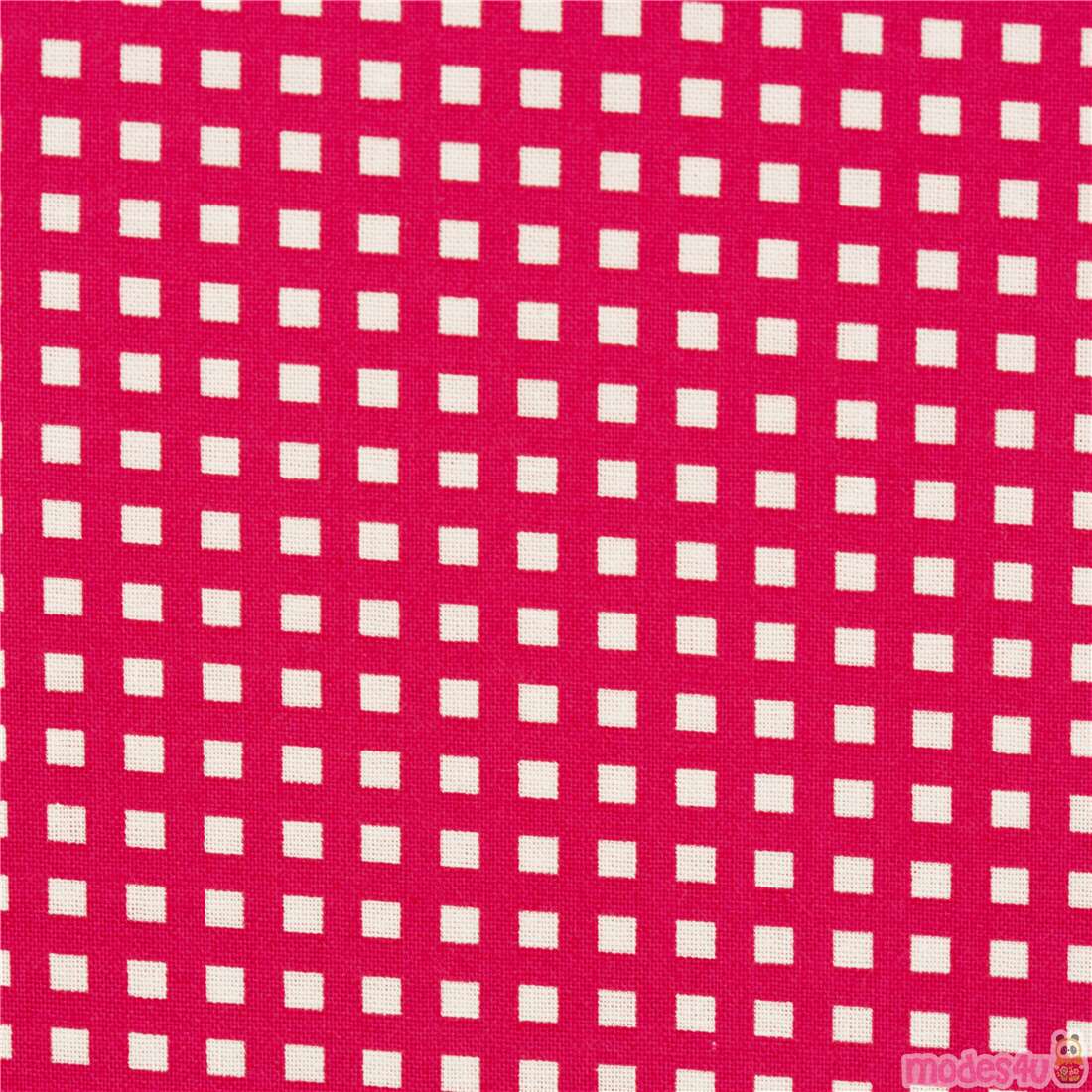 Red White Checkered Grid Squares Fabric